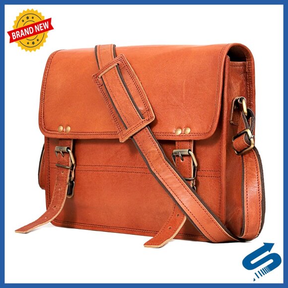 Genuine Leather Messenger Bag Classic Vintage Slim Satchel Crossbody Shoulder